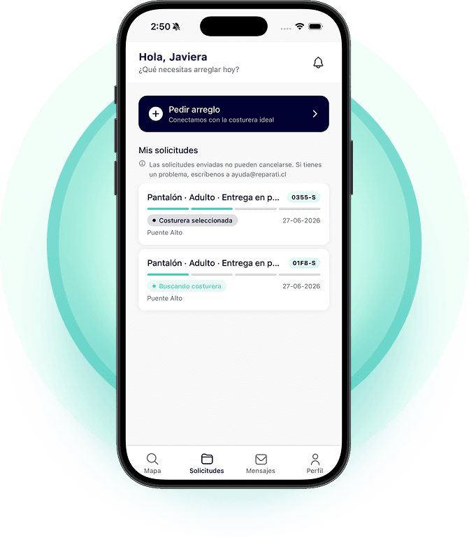 App Reparati: pantalla de inicio con solicitudes activas