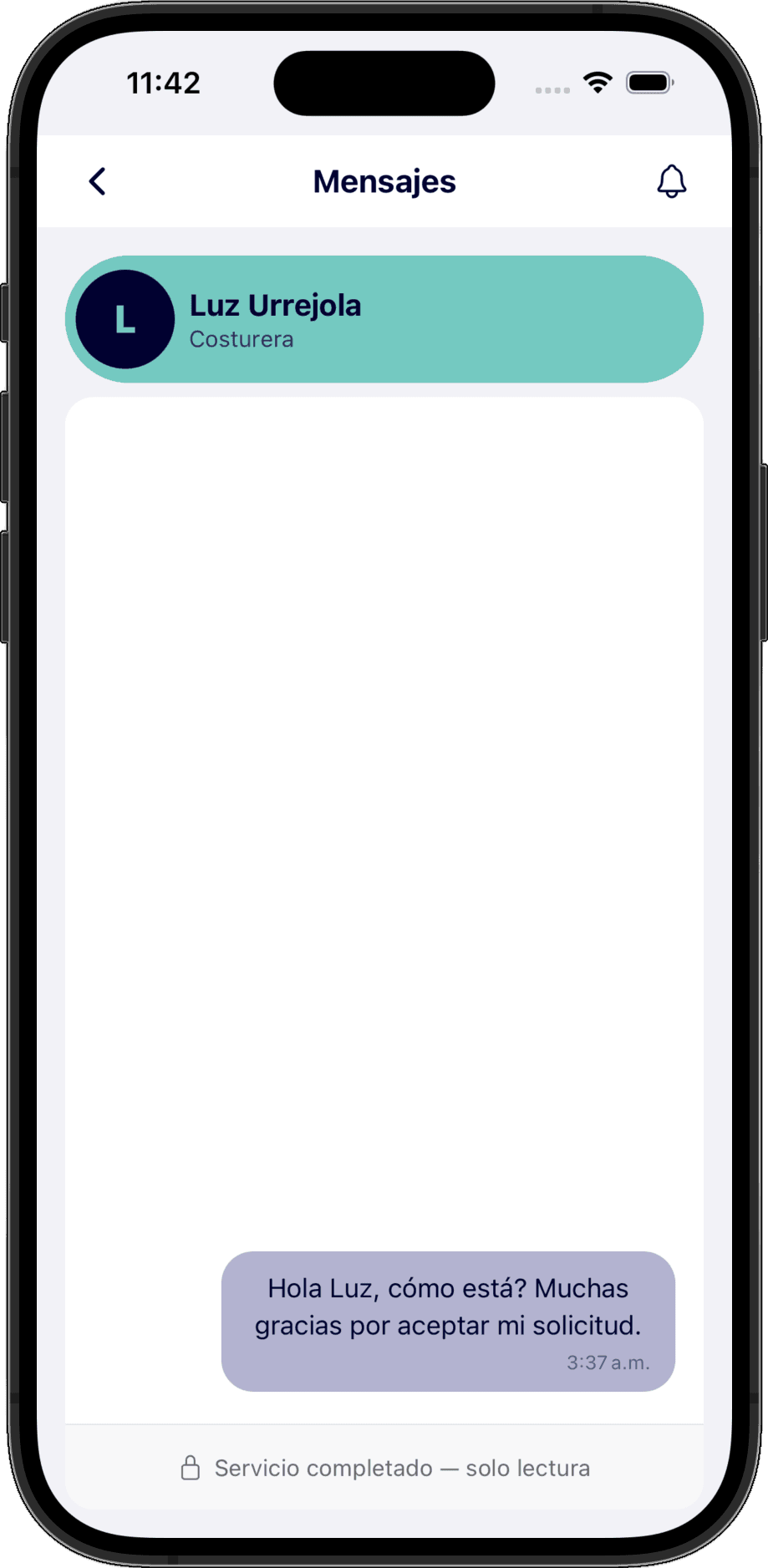 Pantalla de chat directo en la app Reparati